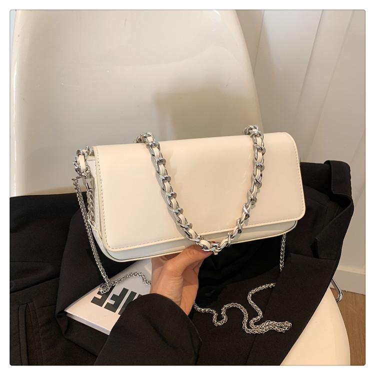 PU Solid Color Small Square Bag Women New Fashion Chain Crossbody Bag Versatile Casual Fashionable One Shoulder Bag