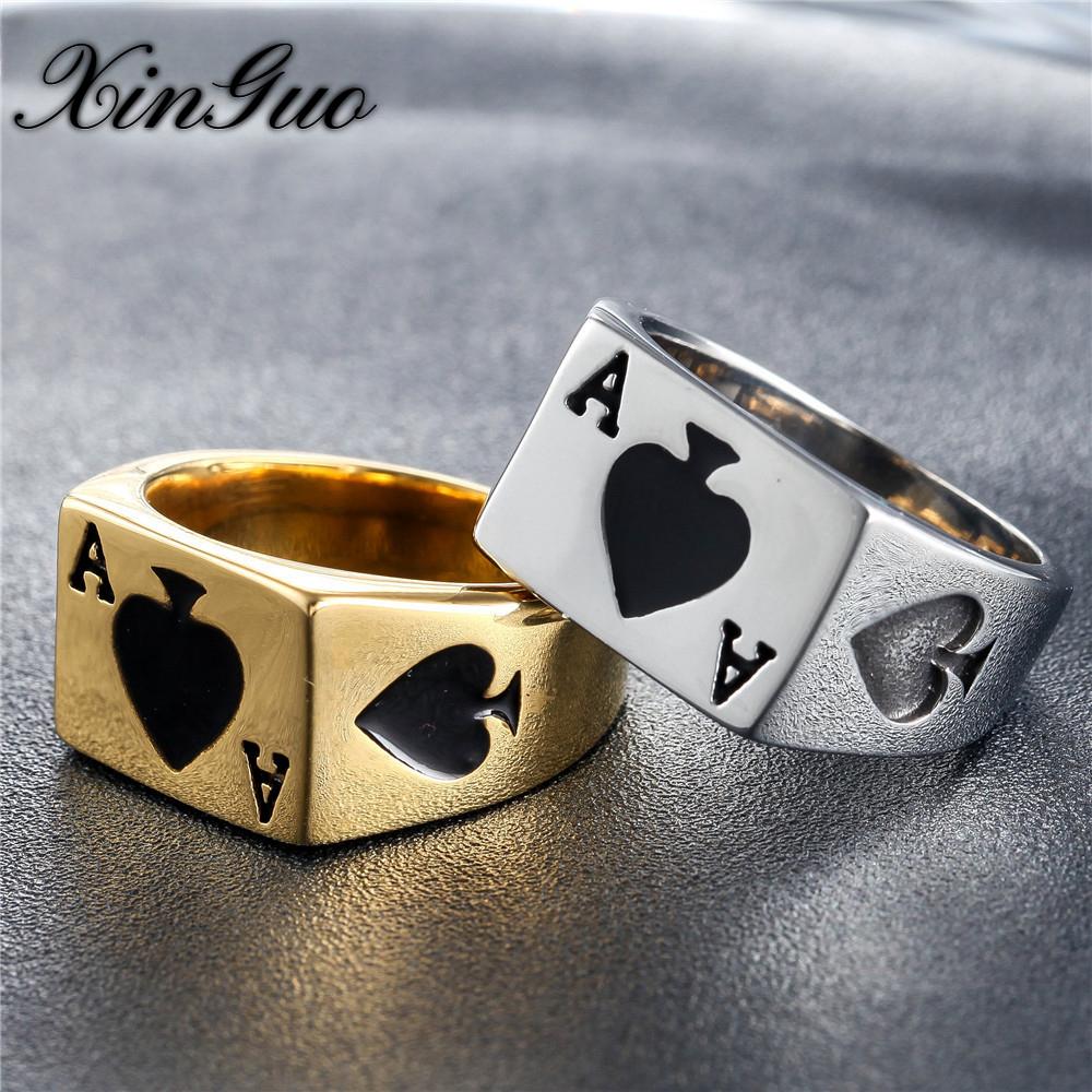 Europe and The United States Personalized Punk Magician Poker Ace of Spades Men's Titanium Ring
