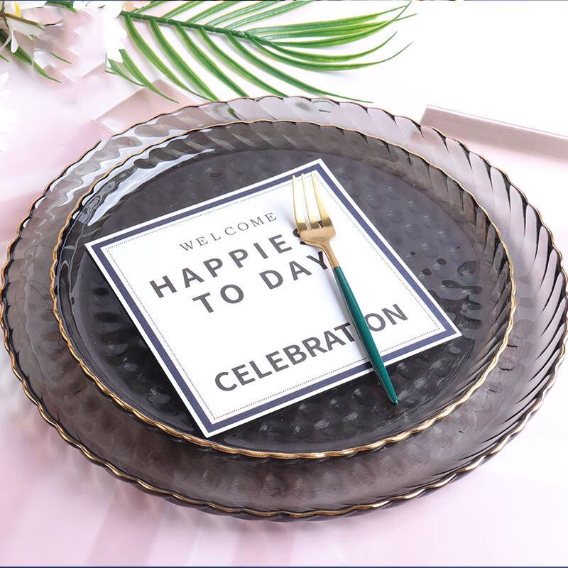 Nordic Style Glass Dinner Plate with Gold Rim