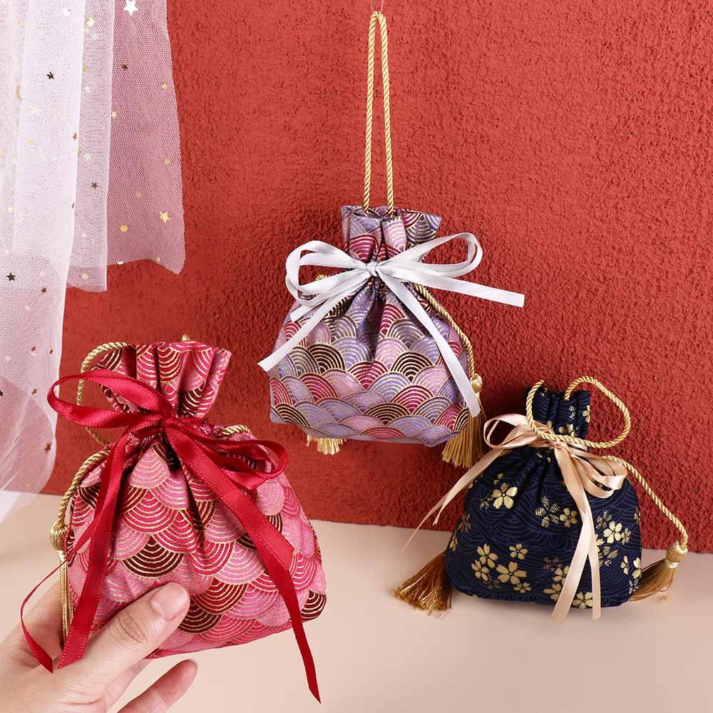 Sakura Floral Bowknot Tassel Handbag Lucky Cat Festive Sugar Bag Ribbon Bow Wrist Bag Outdoor