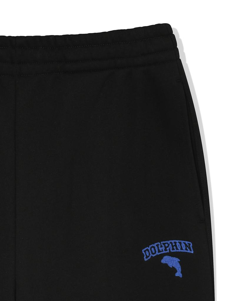 DOLPHIN WAVE APPAREL Dolphin Chain Embroidery Fleece-Lined Jogger Pants Black