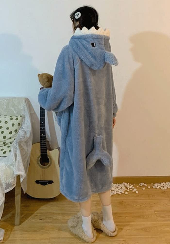 Tzrcyc Shark Romper Overalls, Thick and Cute Winter Pajamas, Long Sleeves, Warm Sleepwear, Fluffy, Perfect for Spring, Autumn, and Winter (Blue)