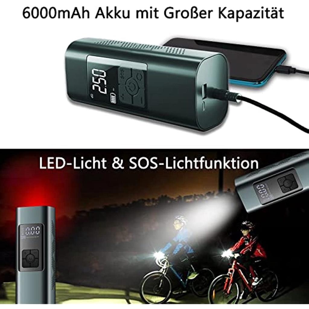 Portable Air Compressor Mini Car Tyre Pump 12 V 6000 Mah Rechargeable Electric Compressor Bicycle Pump 140 Psi Air Pump With Pressure Gauge For Car B