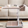 C-Shaped End Table with Wheels, Adjustable Height Sofa Side Table, Rolling Snack Table with Storage Shelf, Mobile Couch Table
