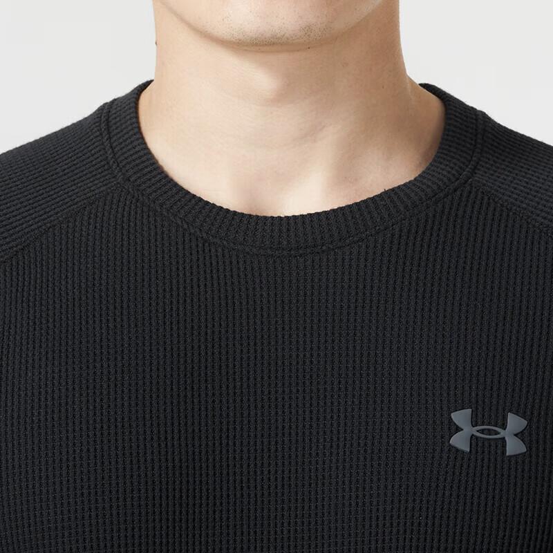 Under Armour Waffle Crew Neck Slim Fit Outdoor Sports Long Sleeve T-Shirt Men Tops Black 1373179-002