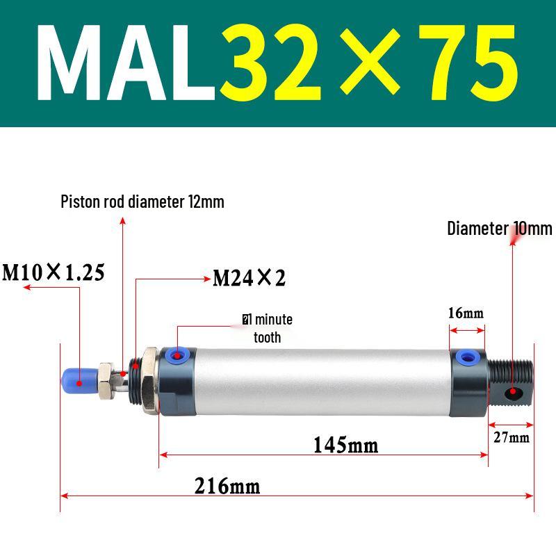 Mini Aluminum Alloy Pneumatic Cylinder - Round, Sizes 16/20/25/32/40 x 25/50/75/100/200