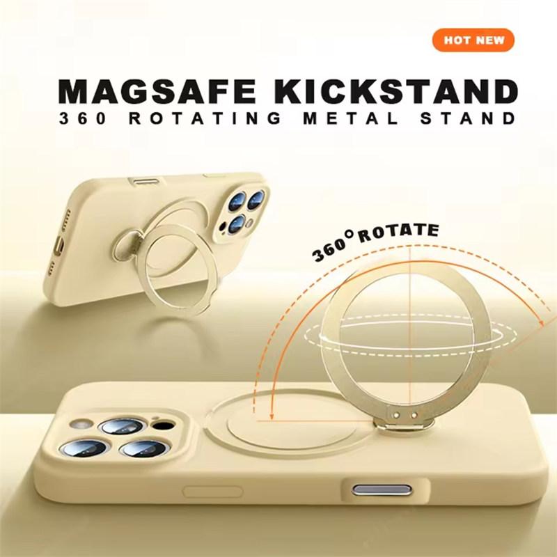 360° Magnetický Stojan Tekutý Silikonový Kryt na Telefon Pro iPhone 17 Air 13 14 15 16 Pro Max Plus Držák pro Magsafe Nabíjení Ochranný Kryt