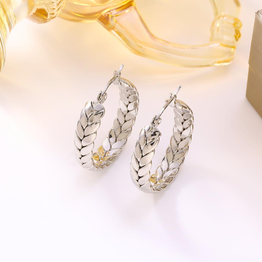 European Luxury Geometric Wheat Ear Stainless Steel Earrings for Women