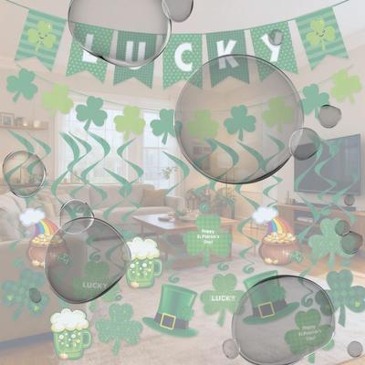 Shamrock Letter Banner Hanging Swirl Decor Shamrock Hanging Swirls Dangling Decor for Home Saint Patrick Party Supplies