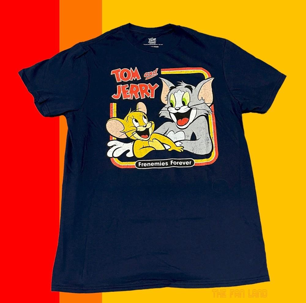 

Новая мужская винтажная унисекс футболка Tom and Jerry Classic Frenemies темно-синяя Hanna Barbera XXXL