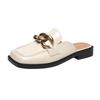 Fashion 2025 Metal Chain Mules Women Mixed Color Shoes Summer Ladies Cover Square Toe Slides Low Heels Sandals Femmes Barefoot Pantuflas