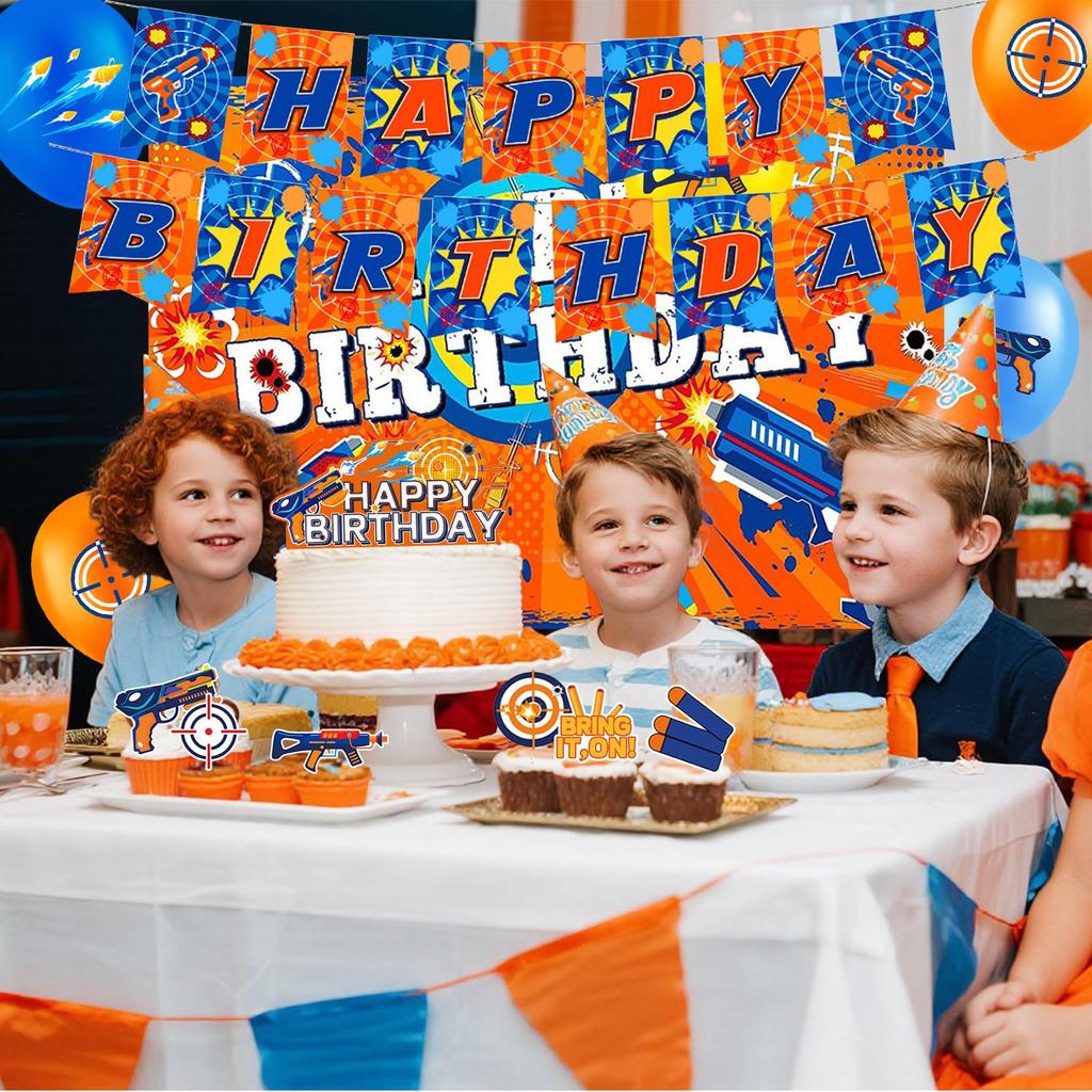 46pcs Dart War Party Decorations Supplies, Dart Battle Birthday Party Decorations Set-Balloons Cupcake Topper Banner Etc Dart War Birthday Decorations