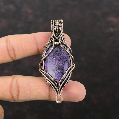Purpurite Gemstone Pendant Copper Wire Wrapped Pendant Handmade Designer Pendant Jewelry For Gift Brand New Pendant Copper Wire Wrap Jewelry