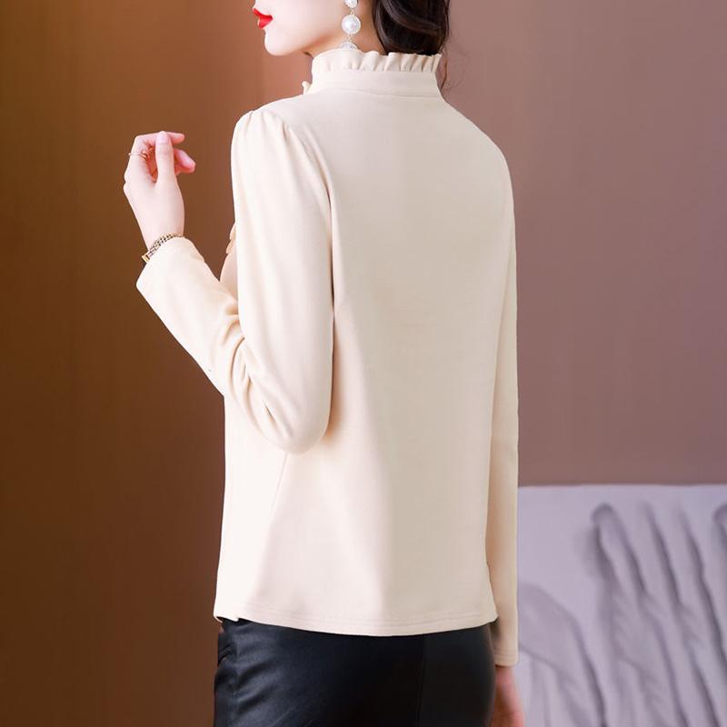 Skjorttoppar Dam Fleecefodrad Termisk Baslager Blus Oversize Stretch Långärmad Skjorttoppar