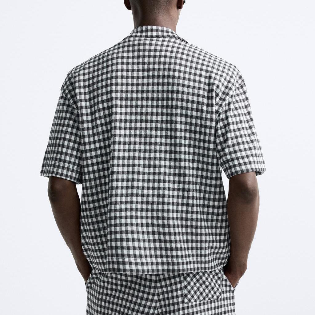 Zara Loose Checkered Lapel Short Sleeve Shirt Men shirts Multi-color 5644358-330