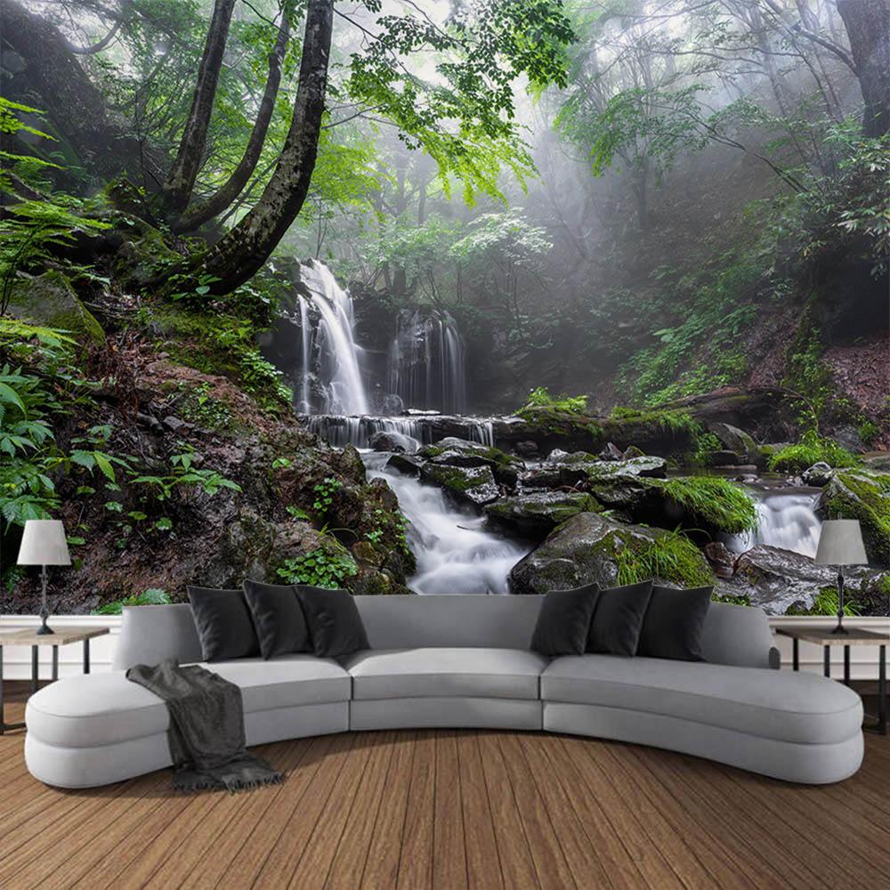Bohemian style home decoration wall hanging forest waterfall tapestry landscape background cloth bedroom living room dormitory