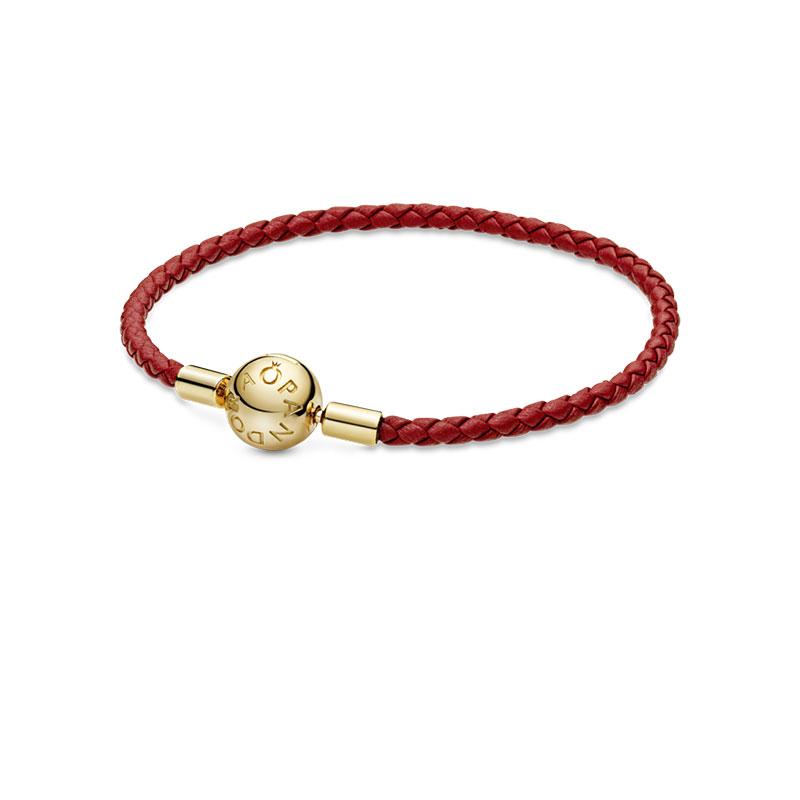 Pandora Moments woven leather bracelet, same-sex couple model, black/red ZT-0006