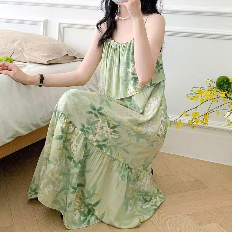Thin Summer Women's Slippery Top Nightgown Home Wear Loose Nightdress Female Sleepshirt