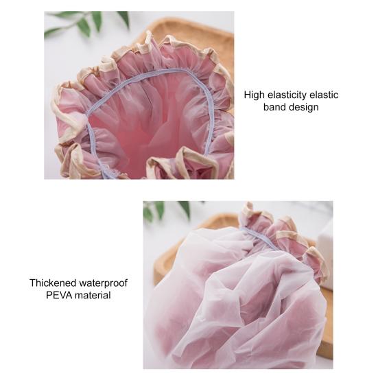Waterproof Shower Cap Elastic Drawstring Double-Layer Water-Resistant Fabric Hair Protector Hair Care Bath Hat