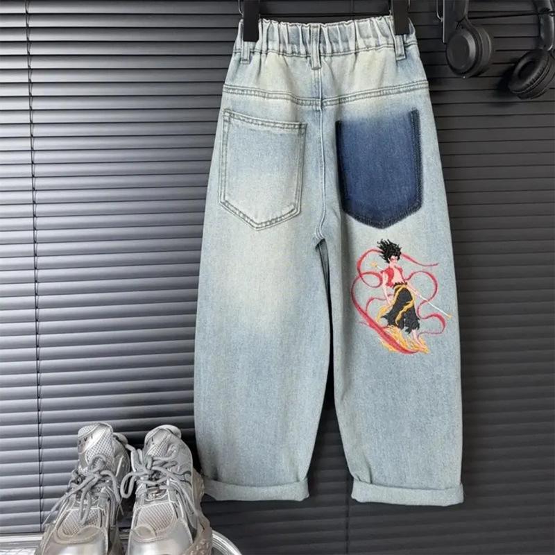 

Nezha 2025 Boys Stylish Embroidered Jeans - Straight Leg Long Pants 110cm