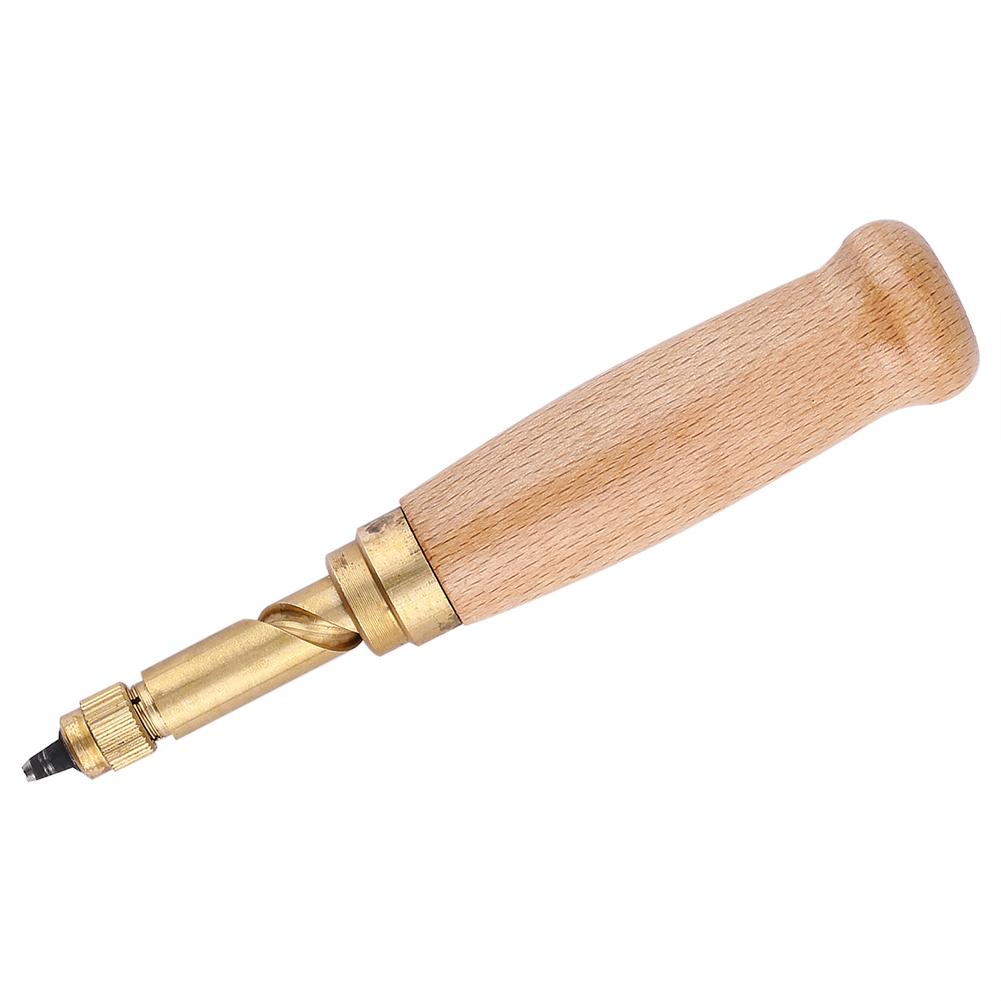 Wooden Handle Screw Auto Hole Punch Leather DIY Hand Craft Stitching Tool with 1.5-4mm Tips