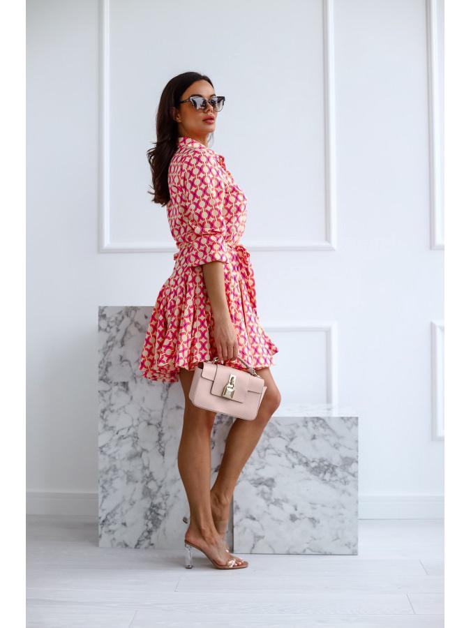 European and American Women's Long-Sleeve Tie-Waist Printed Shirt Dress