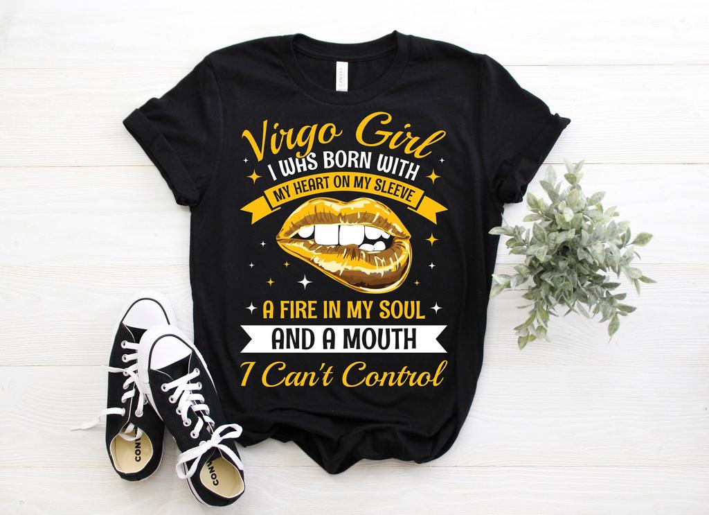 Virgo Girl Lips Horoscope Zodiac Astrological Sign Funny T-Shirt, Born On August 23 - September 22 Gifts, Cool Virgo Birthday Present Tee