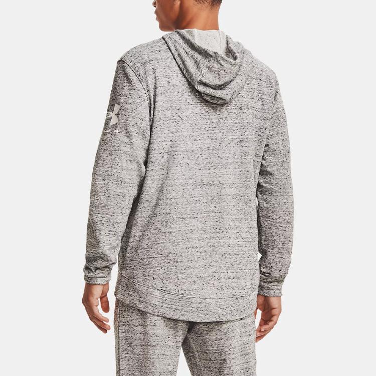 Under Armour Rival Terry Logo Print Loose Training Zip Hoodie Men hoodies Agate-White 1361606-112
