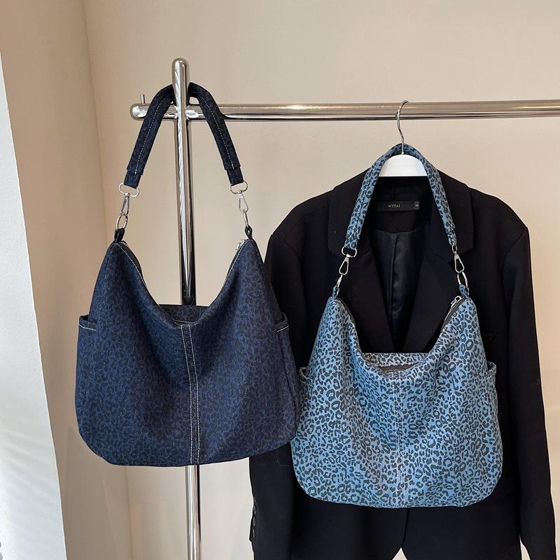 Casual Large-capacity Lazy Wind Bag Women's New Spice Girl Style Leopard Print Denim Bag Shoulder Bag Tote Bag