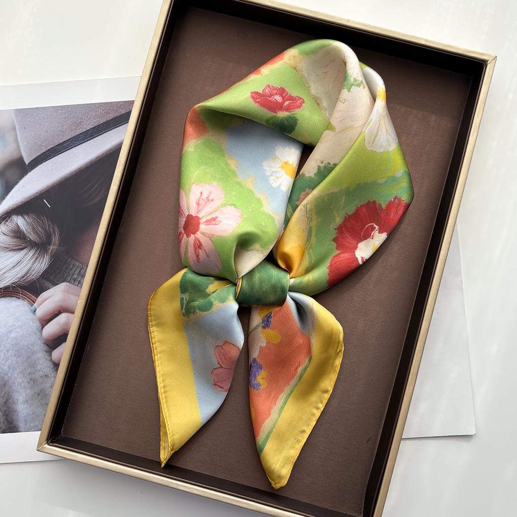 Floral Print Women Scarf Silk Square Neckerchief Spring Autumn Shawl Foulard Headbanda Stole Scarves Bufanda Ties
