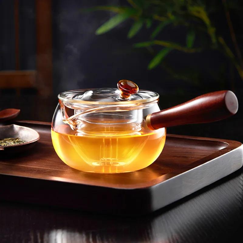 Heat-Resistant Glass Tea Pot Set with Long Handles and Convenient, Filterable Puer Kettle for Coffee and Tea - 156 C, High Quali