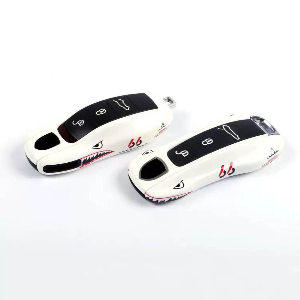 Car Key Case White Shark for Porsche Panamera Maycan Taycan 911 718 Boxster Cayman Remote Control Fob Protective Shell 3pcs/set