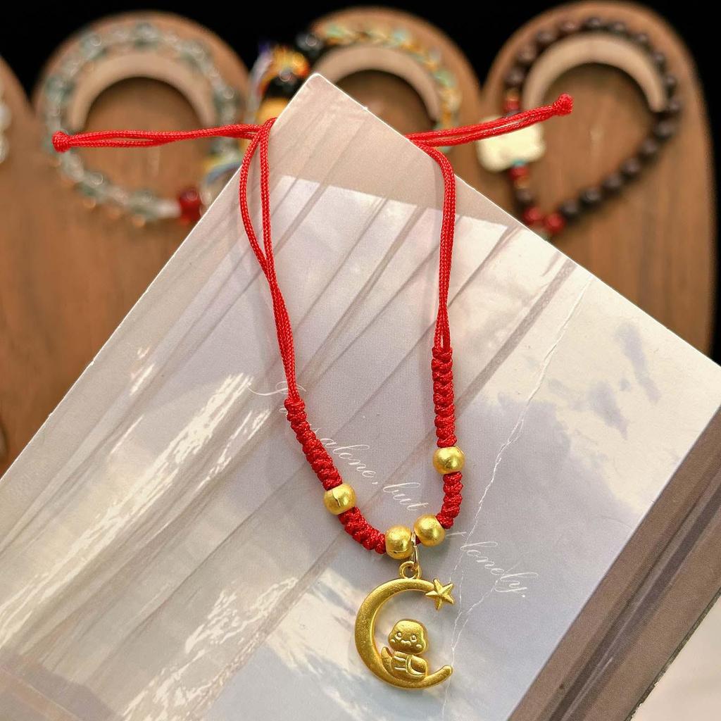 New Year Wealth God Adjustable Red Rope Bracelet - Chinese Style Student Hand Ornament