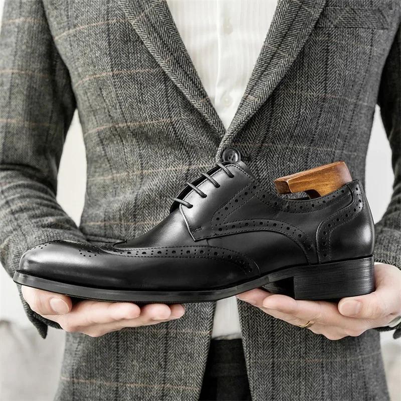 Fashion 2024 New Cowhide Block Carved Men's Shoes Genuine Leather British Men's Shoes Vintage Classic Dress Shoes Handmade High Quality
