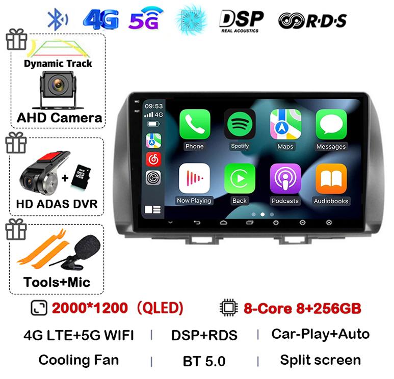 Android 14 Carplay Auto For Toyota BB 2 QNC20 2005-2016 Car Radio Multimedia Video Player Navigation GPS 4G+WIFI Stereo Audio BT