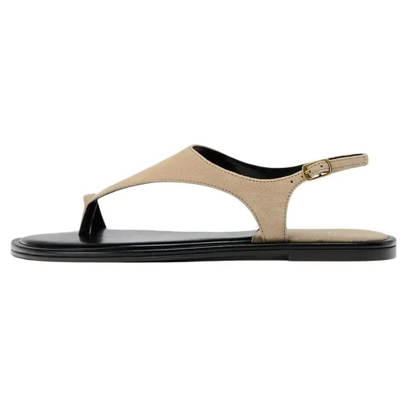 2026 Summer New Flat Bottom Buckle Strap Women's Sandals Casual Versatile Comfort Pinch Toe Concise Beach Sandals Women