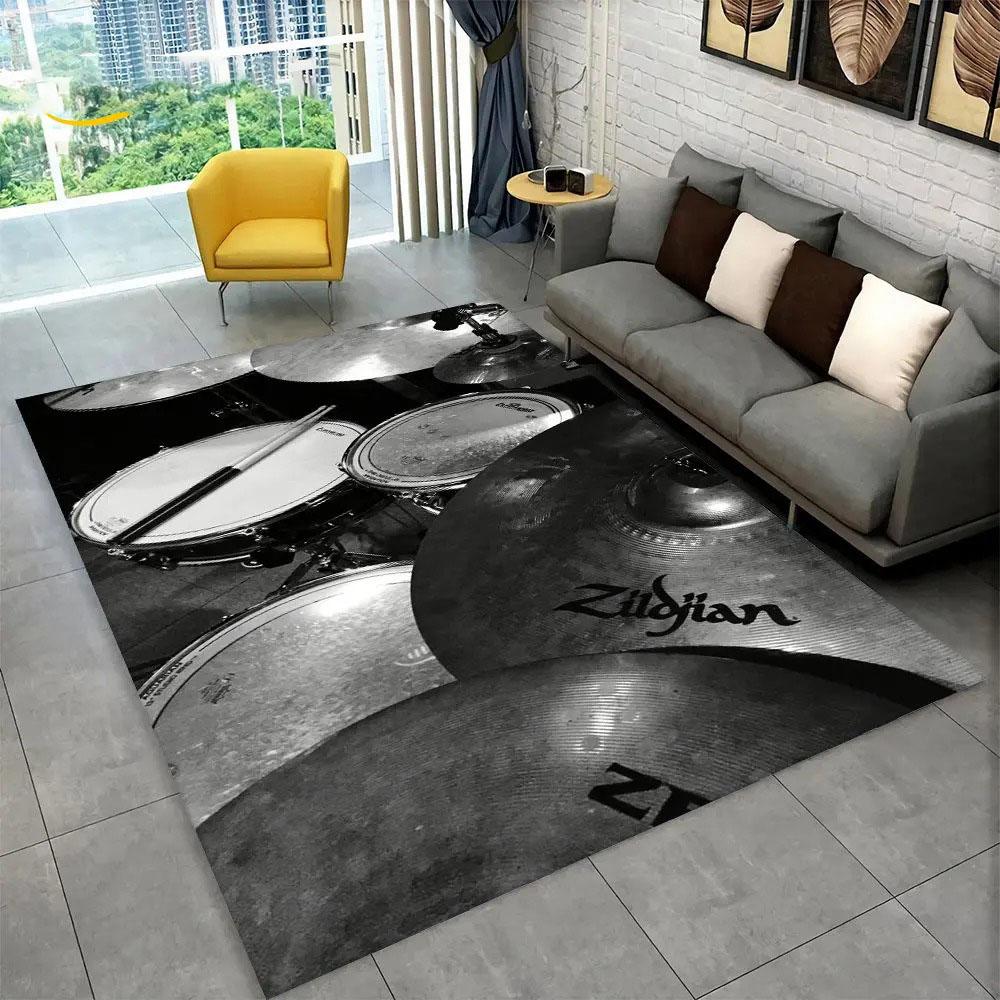 3D Drum Kit Music Instruments Carpet High Quality Non-Slip Bedroom Kitchen Doormat Large Size Balcony Corridor Area Decor Rug