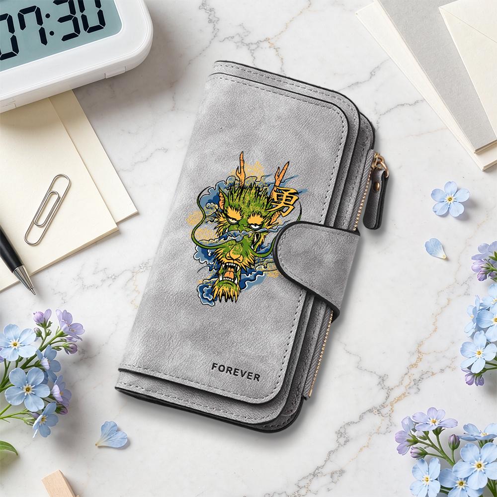 Stylish Dragon Pattern Long Wallet Forever Casual Multicard Slot Vintage Coin Purse