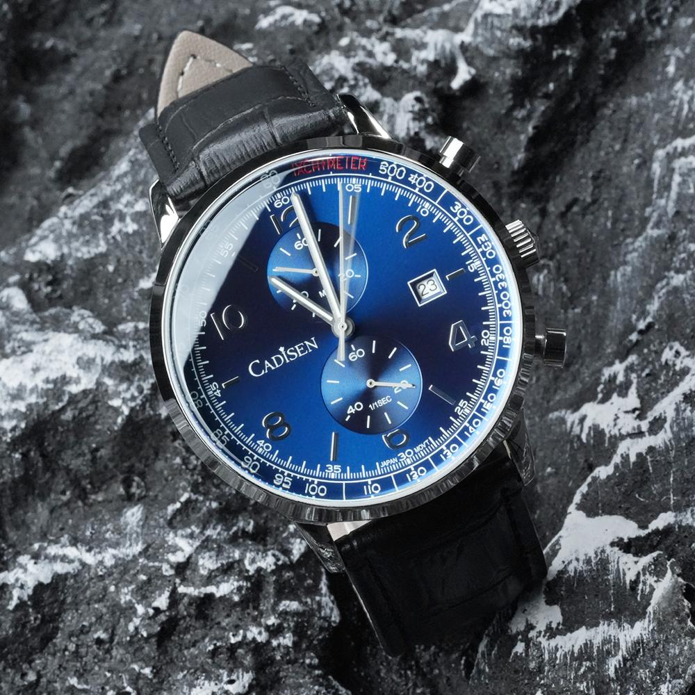 CADISEN 7065 Men's Quartz Watch Multifunctional Three-Eye Six-Needle Casual Business Genuine Leather Men's Watch