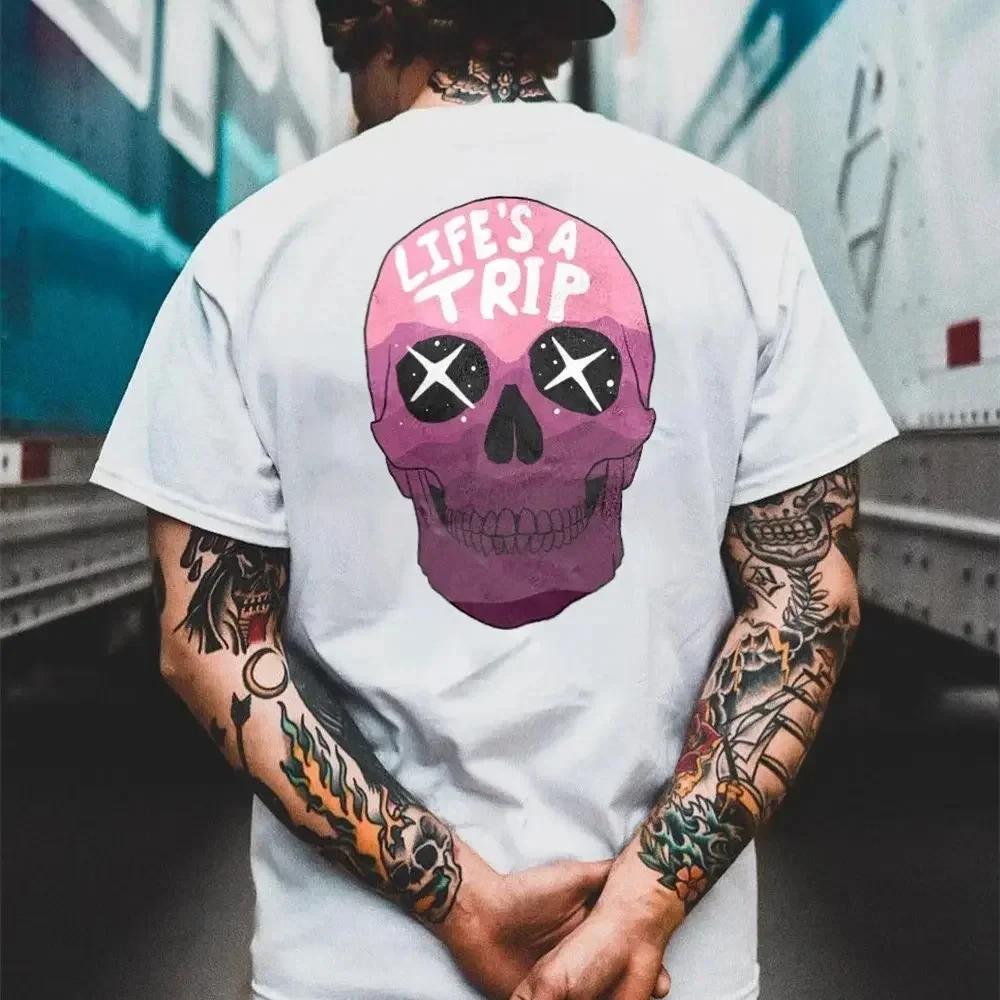 Punk Rock Skull Tshirt Fashion Tough Guy T Shirt Harajuku Heavy Metal Rock Tops Summer Street Hip-Hop Tee Ropa Hombre