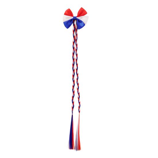 

Braided Hair Clips for Kids 2-in-1 Bow Headband Flag-Color Design Hairpin Soft Tassel Tail Hair Accessory for Game Day Party Wear B