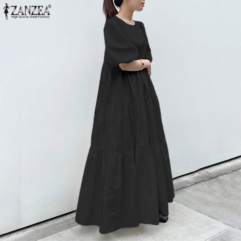 

ZANZEA Летнее свободное повседневное женское длинное платье с круглым вырезом и половиной рукава