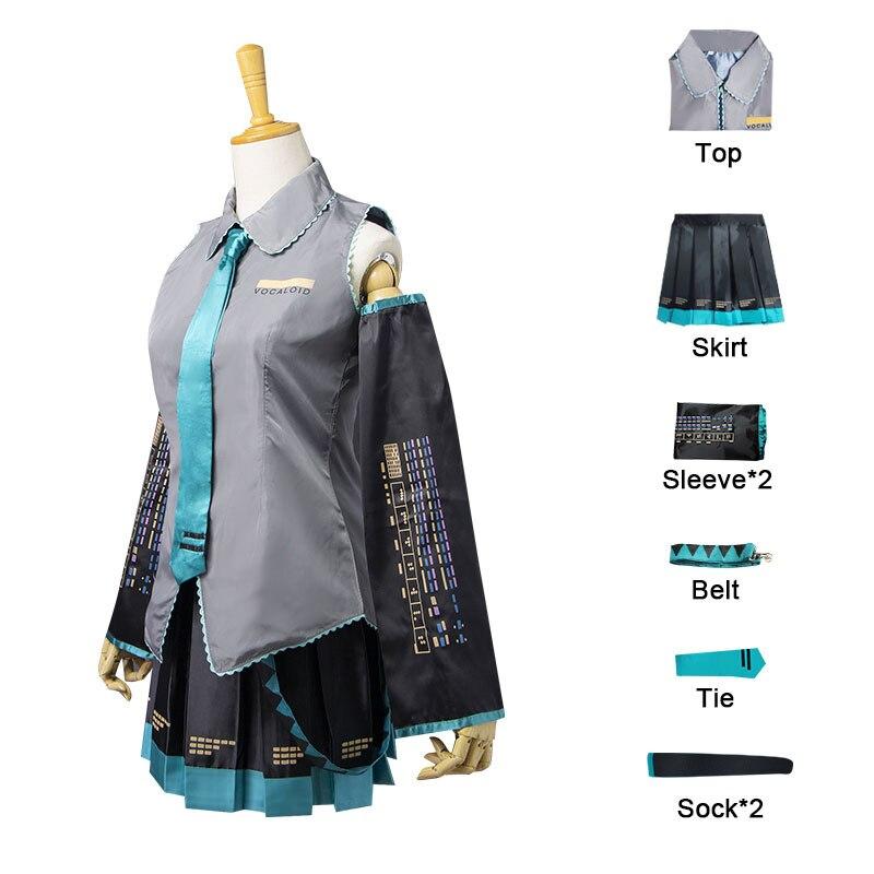 Costum Cosplay Anime Vocaloid Miku Rochie perucă Kawaii Ținute Cosplay Halloween Costume de carnaval pentru petrecere