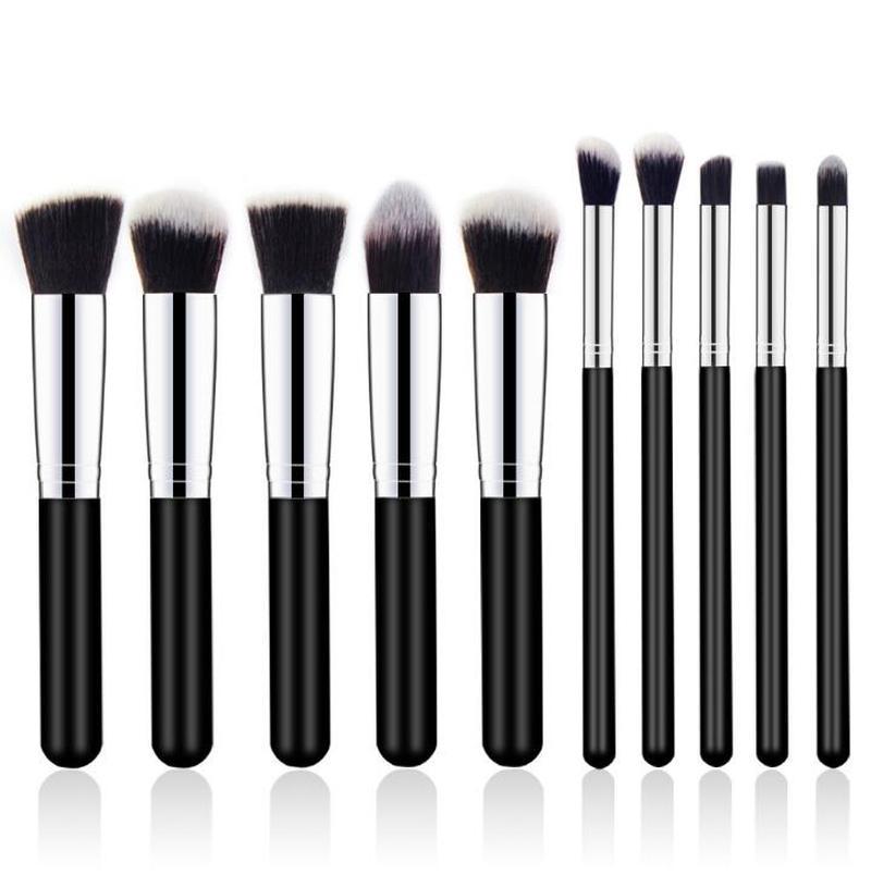 

10 шт. Макіяж, Рум’яна, Набір для змішування тіней, Консилер, Косметика, Підводка для очей, Пензлі для губ чорний/срібний