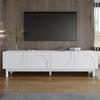 Meuble TV Blanc Moderne 169x35x45,5 cm Meuble TV Bas avec 4 Portes sans Poignée, Rangement et Pieds en Bois Massif - Design Ondulé