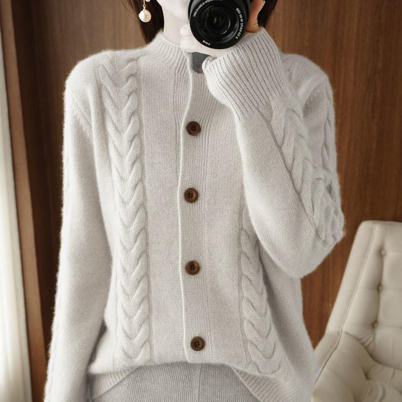 

Универсальный короткий вязаный кардиган с полувысоким воротником, осенне-зимний женский свободный повседневный свитер с длинными рукавами S бежевый