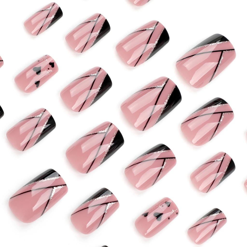 Nail Nail Piece French Bevel Manicure Glitter Love Fake Nail Short Square European Square Fake Nail