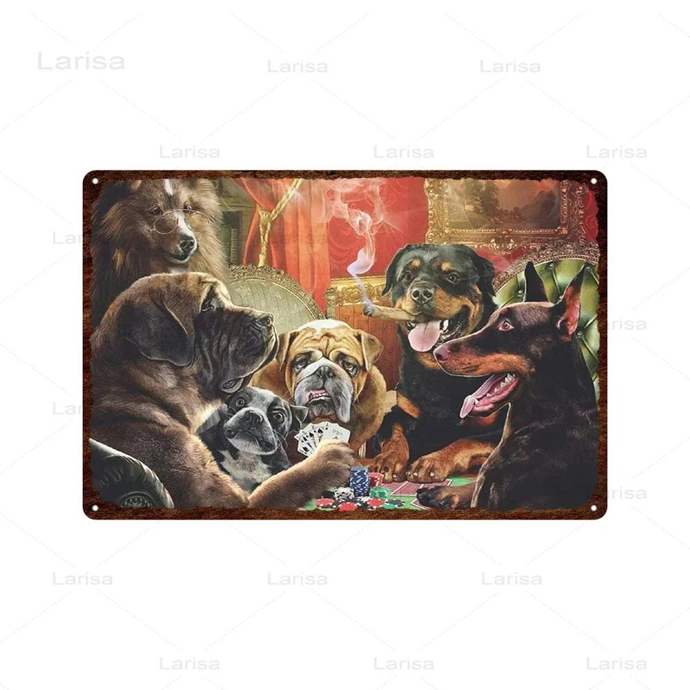 Dog Playing Poker Game Game Poster Tin Sign Cafe bar Home Wall Art Decoration Retro Metal Tin Sign 8x12 inch