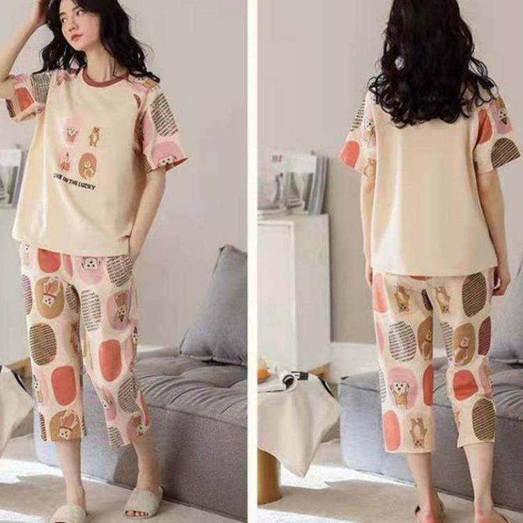 Women's Cute Cartoon Print Pajamas Set 2PCS Plus Size Sleepwear Short Sleeve Shorts Fashion Casual Home Comfort Femme