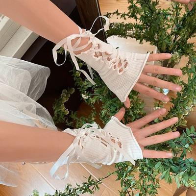 Women's Strapping Lace Fingerless Arm Sleeves Sexy DIY Lace-Up Sunscreen Gloves Elastic Mesh Punk Style Clothing Accessories